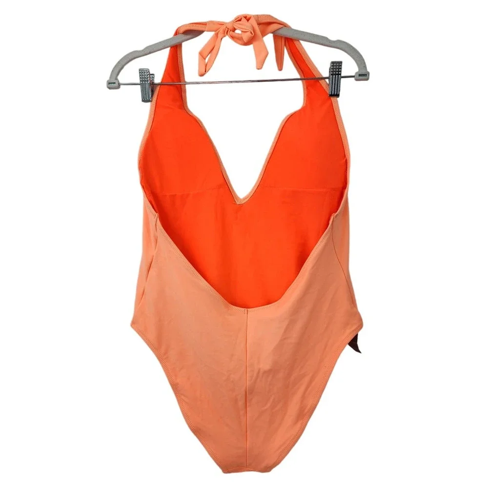 NWT Aerie Halter Deep Plunge One Piece Swimsuit in Sorbet Orange. Size Orange XL